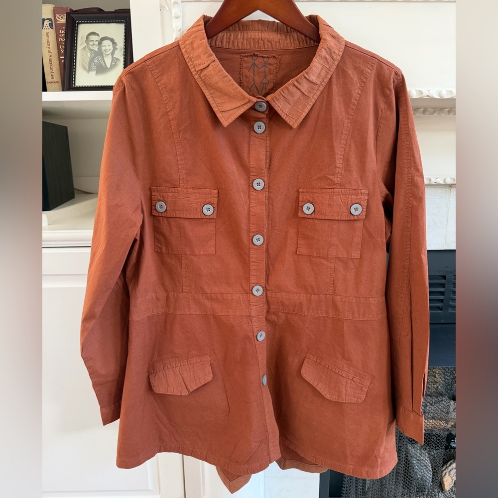 Johnny Was Pete & Greta Rust 4-Pocket Utility Jacket Lagenlook Shacket Large